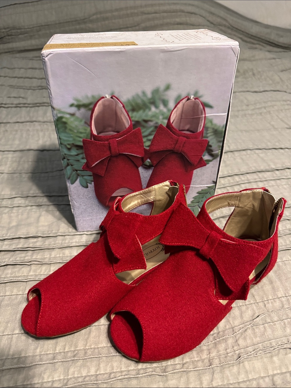 Joyfolie Red Bow Peep-Toe Kids Dress Shoes